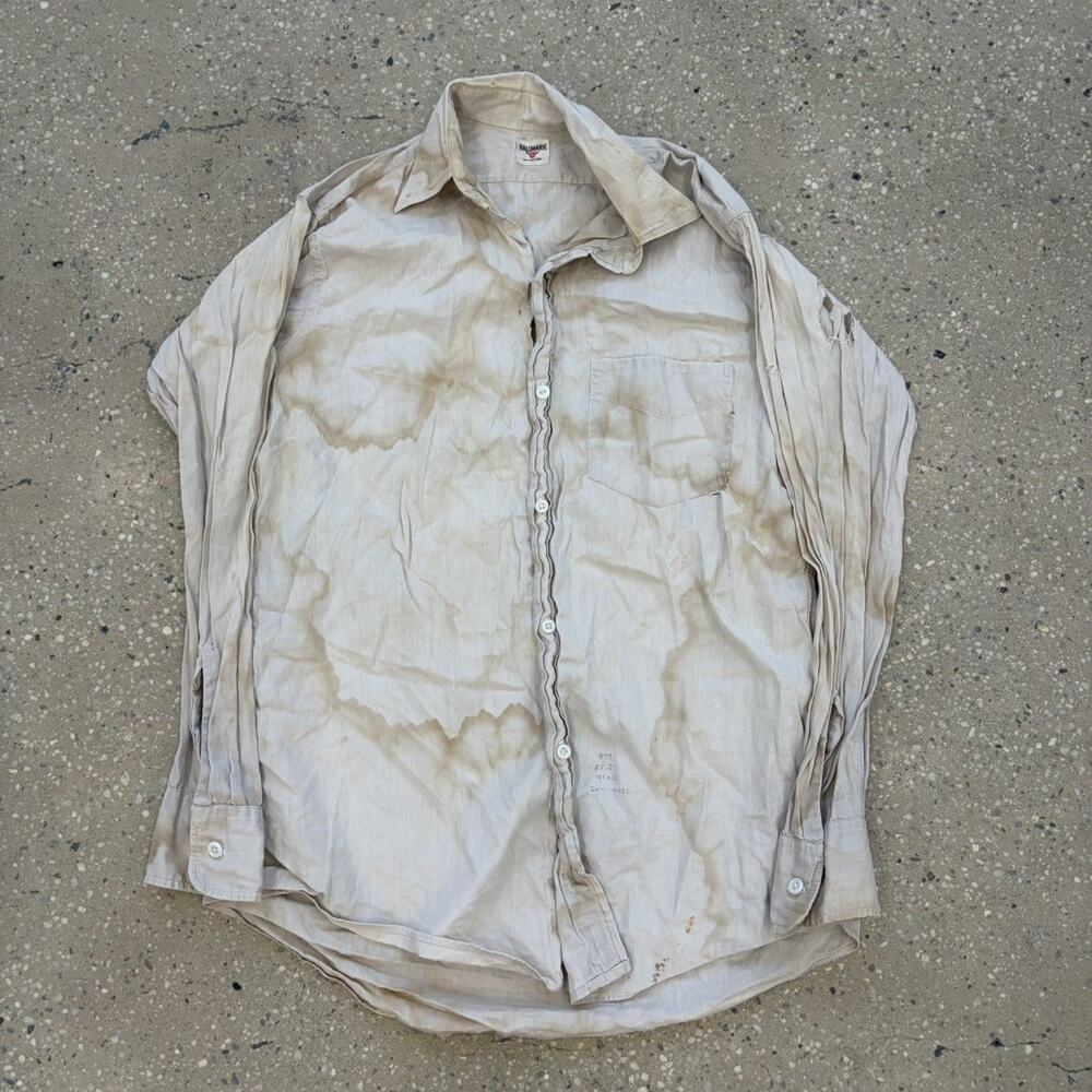 Vintage 50s Hallmark Cream Cotton Distressed Shirt